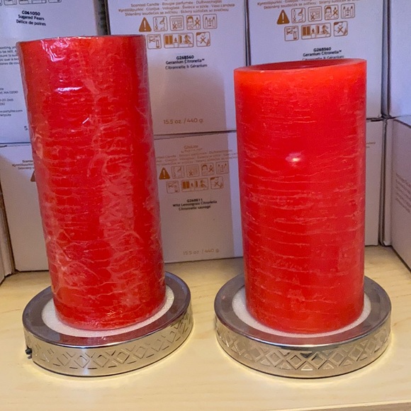 PartyLite LED red pillars - 3x7 & 3x5 w/bases
